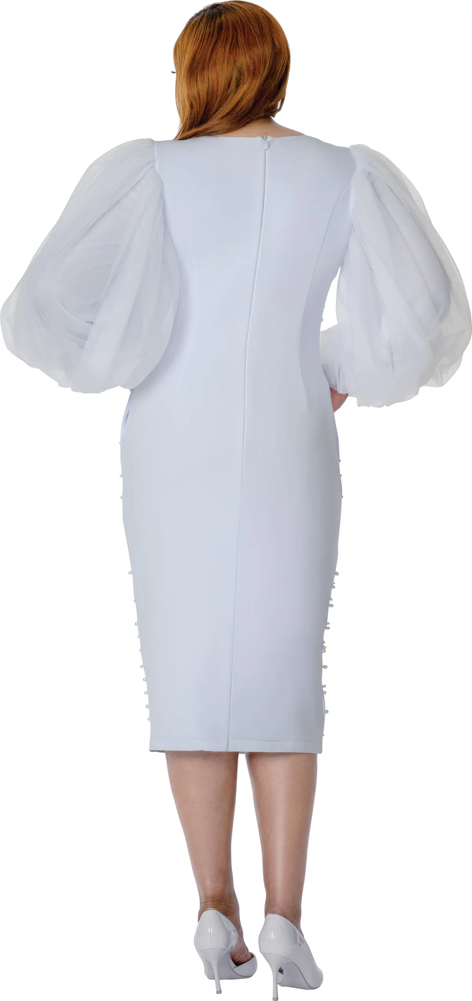 Elegant White Peplum Skirt Suit for Women back