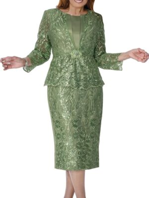 Sage Green Lace Peplum Skirt Suit for Church & Formal Events