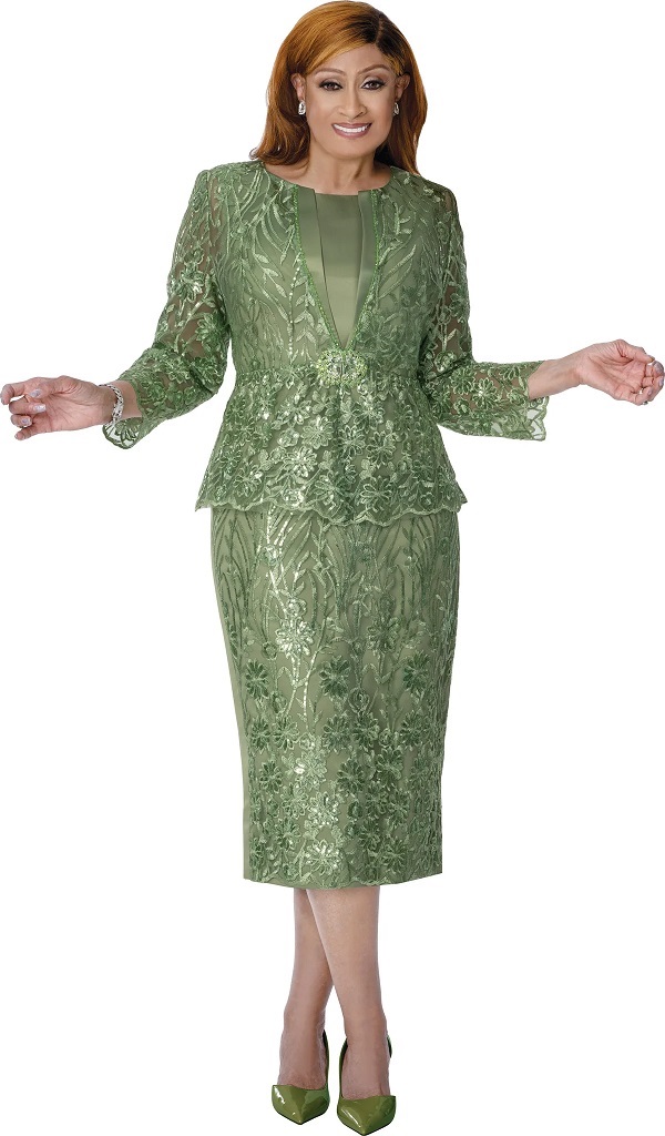 Sage Green Lace Peplum Skirt Suit for Church & Formal Events