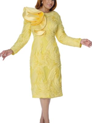 Modest Formal Church Dress for Women – Gold Floral Elegant Occasion Outfit