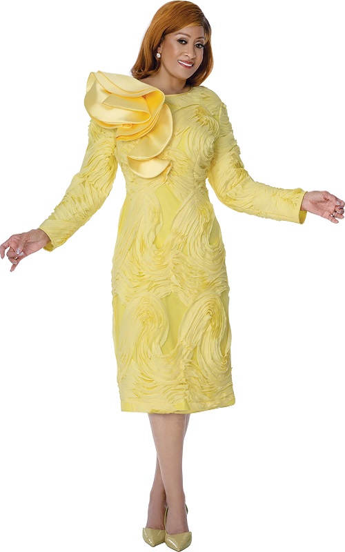 Modest Formal Church Dress for Women – Gold Floral Elegant Occasion Outfit