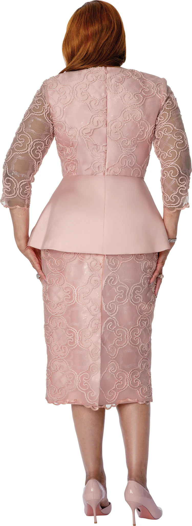 Blush Pink Lace Peplum Dress | Women’s Church & Formal Dress USA