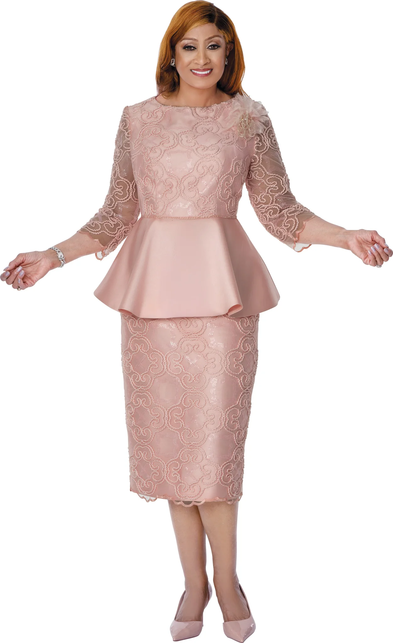 Blush Pink Lace Peplum Dress | Women’s Church & Formal Dress USA