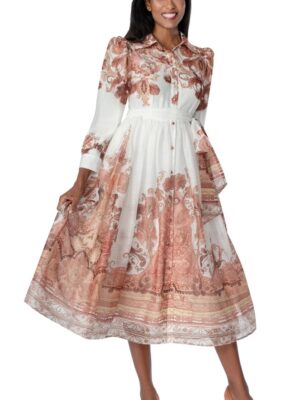 Ivory & Rose Paisley Long Sleeve Midi Shirt Dress