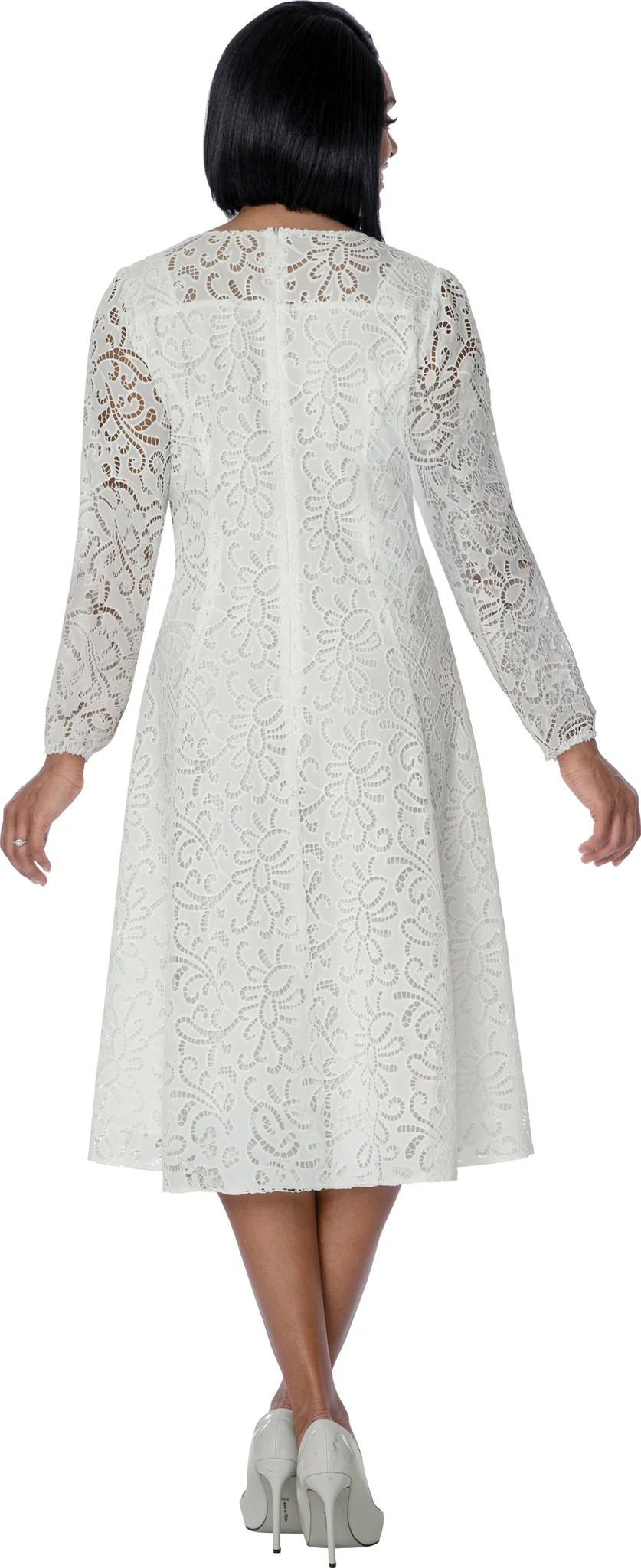 White Polka Dot Midi Dress with Puff Sleeves