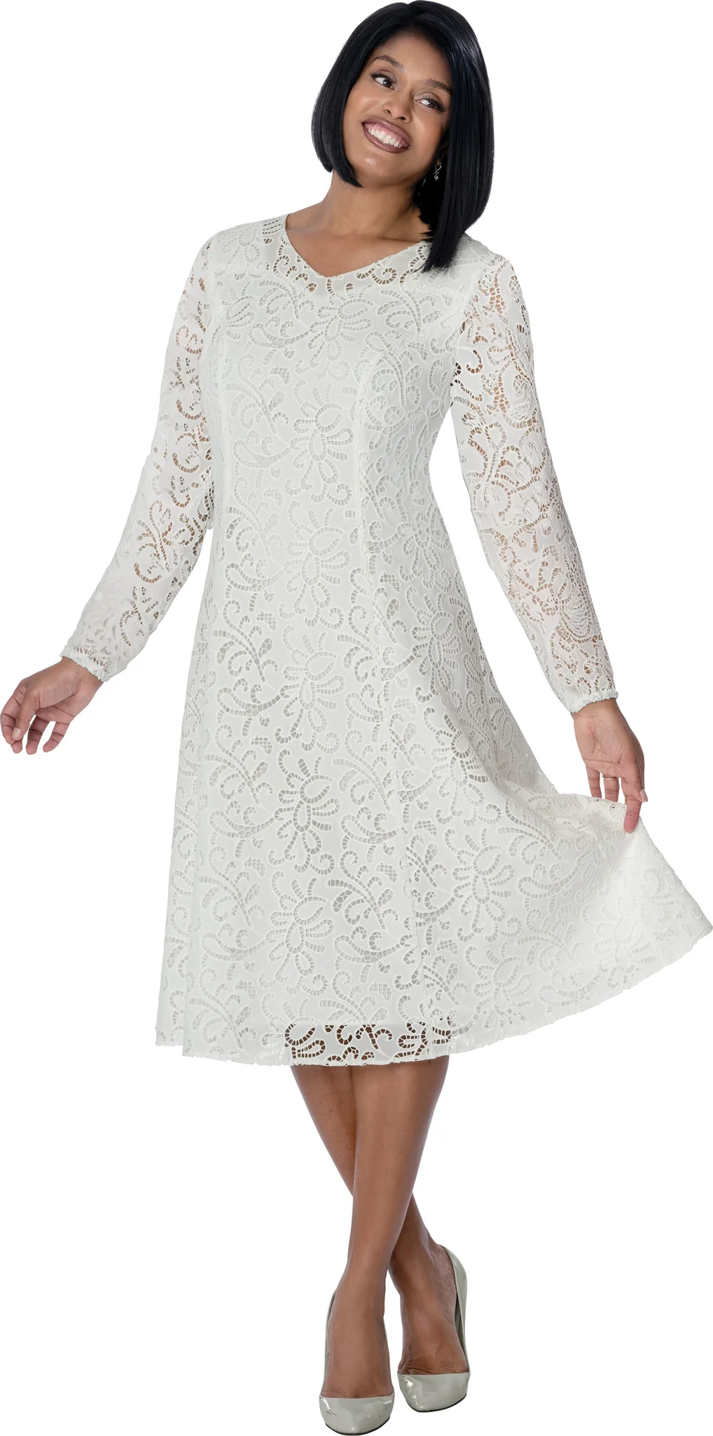 White Polka Dot Midi Dress with Puff Sleeves