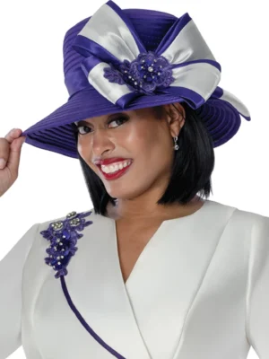 Elegant White Purple Women’s Church Suit with Matching Hat