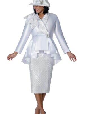 Elegant White Women’s Church Suit with Matching Hat