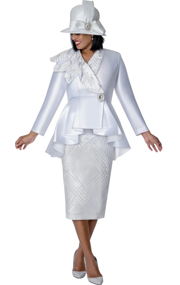 Elegant White Women’s Church Suit with Matching Hat