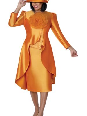 Luxury Orange Church Suit for Women with Matching Hat
