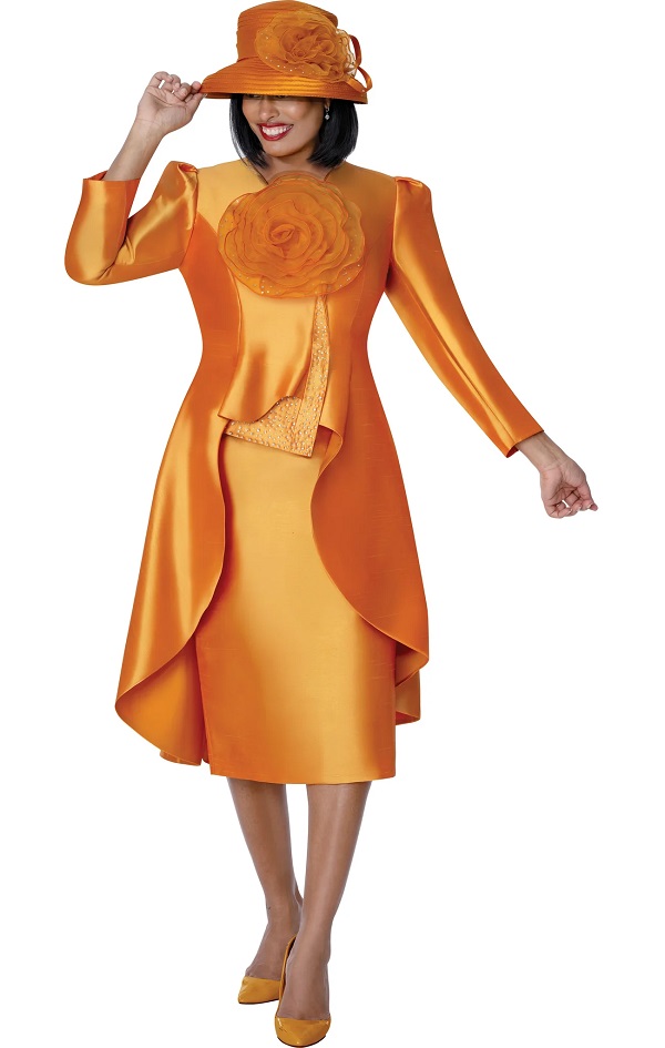 Luxury Orange Church Suit for Women with Matching Hat