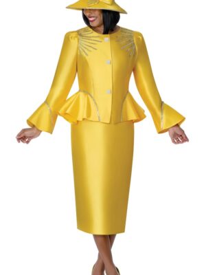 Yellow Elegant Church Suit for Women with Matching Hat