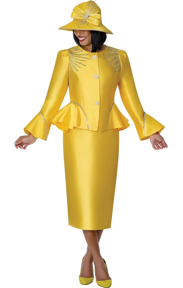 Yellow Elegant Church Suit for Women with Matching Hat