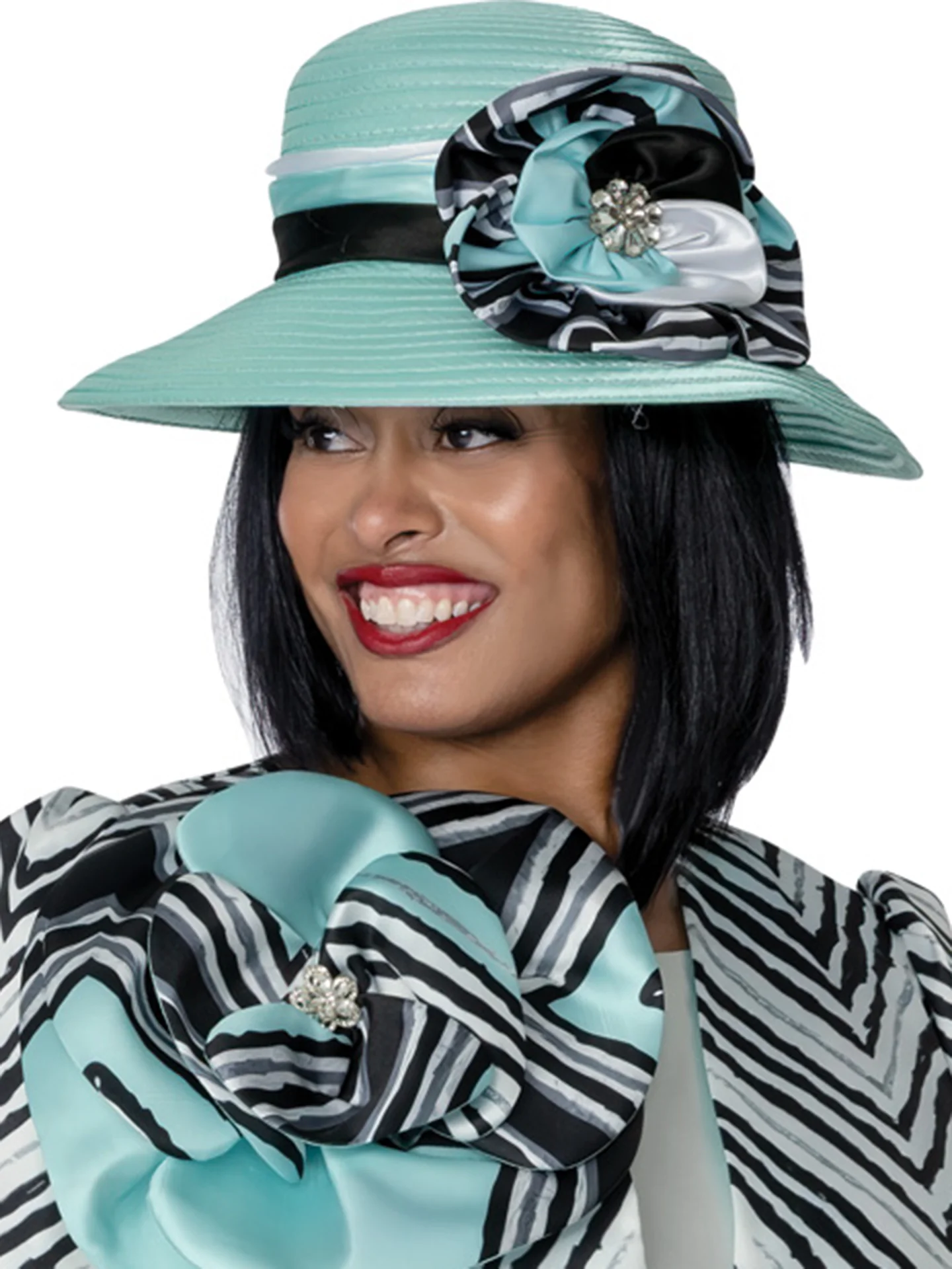 Elegant Women’s Church Suit with Zigzag Pattern & Matching Hat