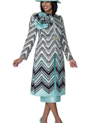 Elegant Women’s Church Suit with Zigzag Pattern & Matching Hat
