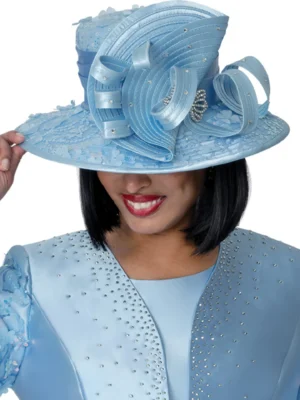 Matching Hat Blue Elegant Church Formal Peplum Suit for Women