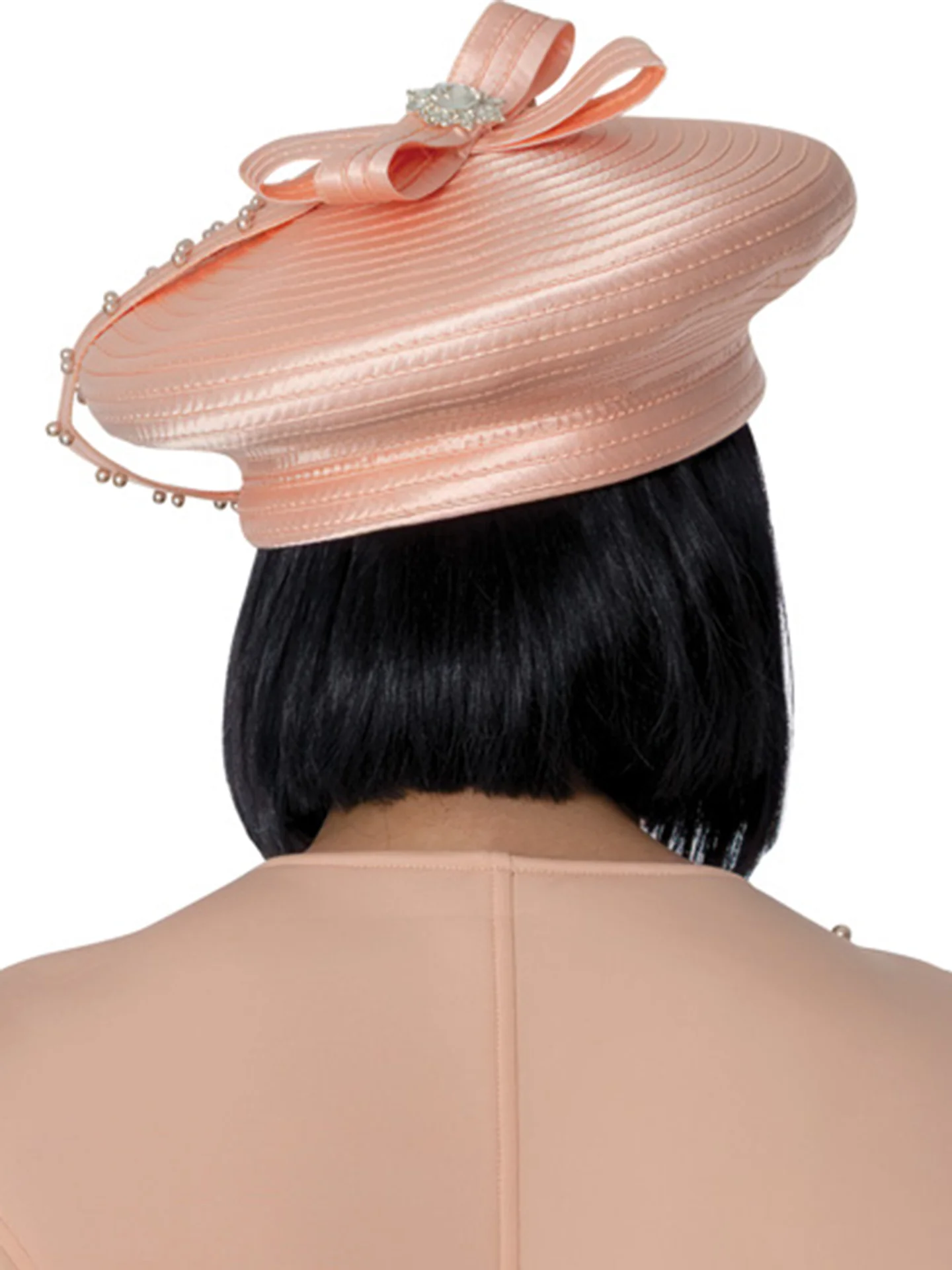 Matching Hat Pearl Embellished Peplum Jacket & Midi Skirt for Women - Image 2