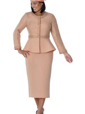 Peach Church Suit for Women with Hat | Elegant Peplum Outfit