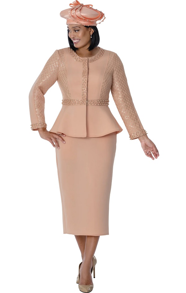 Peach Church Suit for Women with Hat | Elegant Peplum Outfit