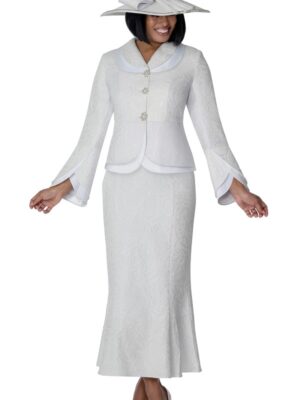 White Elegant Church Formal Peplum Suit for Women with Matching Hat