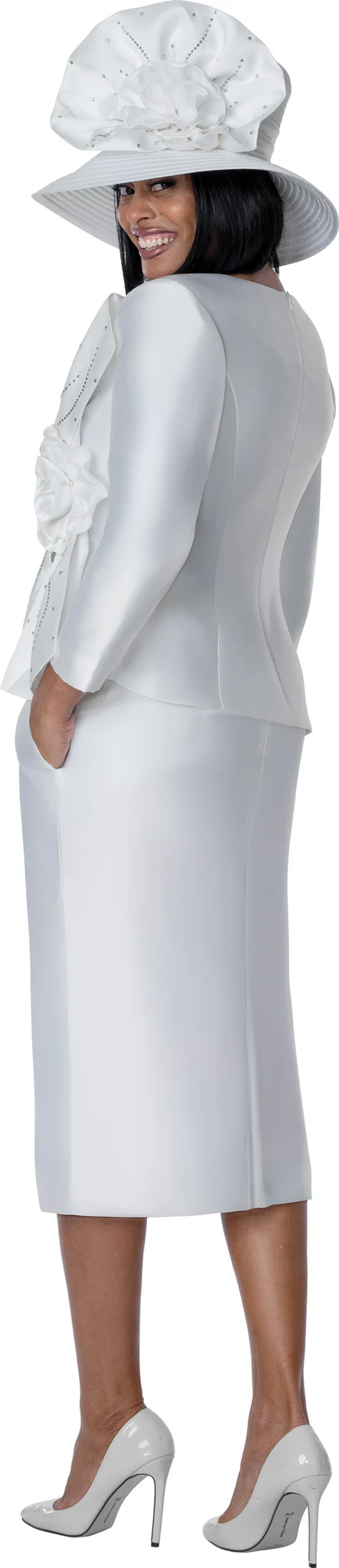 White Church Suit for Women with Hat