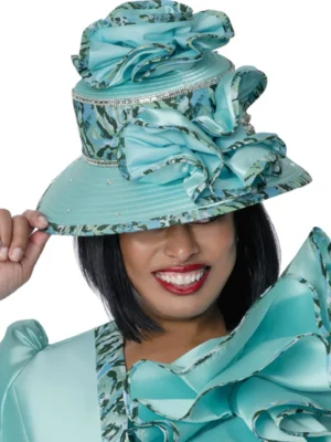Matching Hat with Luxury Ruffle Church Suit for Women