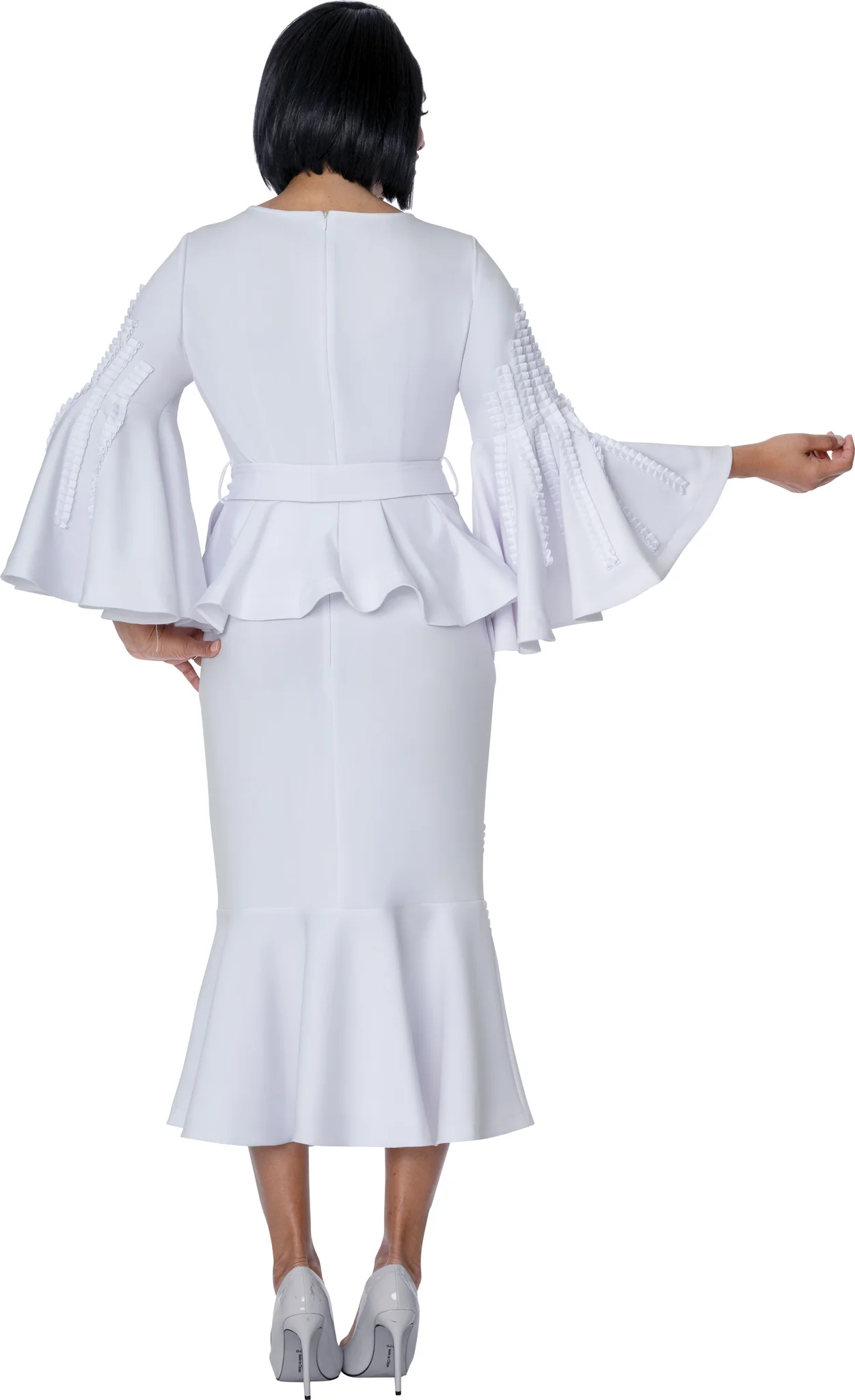 Women’s Elegant white Peplum Structured Formal Midi Dress