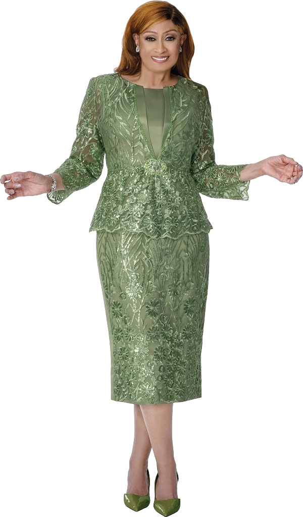 Elegant Sage Green Lace Peplum Skirt Suit for Women